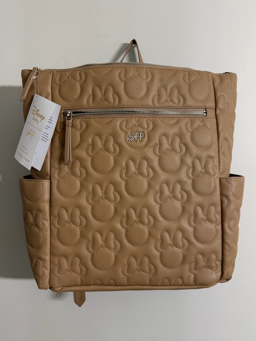 NWT Freshly Picked x Disney Baby Minnie Mouse Minimal Quilted Taupe Diaper Bag